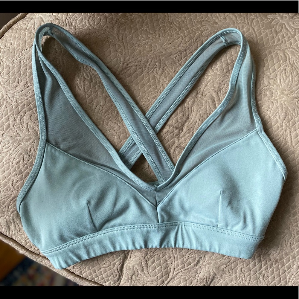 Alo Yoga Entice Sage Green Mesh Trim Sports Bra